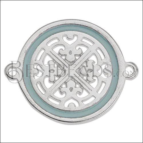 Ornate Filigree Disc connector charm SILVER EPOXY - Pale Jade - 5 pcs