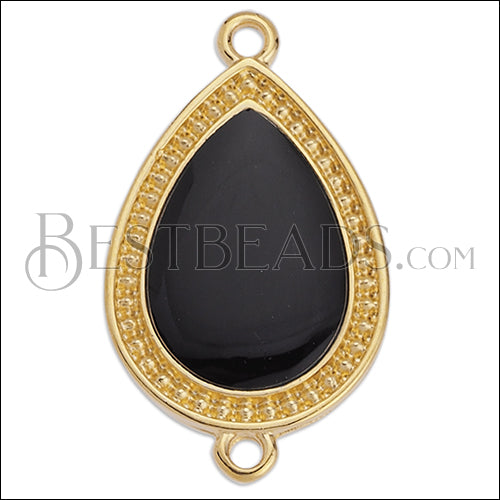 27mm Dotted Drop connector charm GOLD EPOXY - Black - 5 pcs