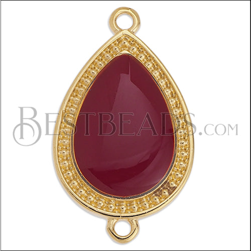 27mm Dotted Drop connector charm GOLD EPOXY - Burgundy - 5 pcs