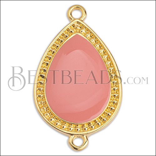 27mm Dotted Drop connector charm GOLD EPOXY - Coral - 5 pcs