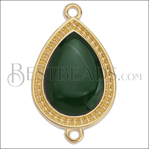 27mm Dotted Drop connector charm GOLD EPOXY - Emerald - 5 pcs