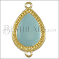 27mm Dotted Drop connector charm GOLD EPOXY - Pale Jade - 5 pcs