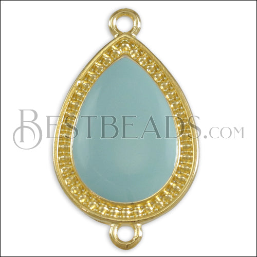 27mm Dotted Drop connector charm GOLD EPOXY - Pale Jade - 5 pcs