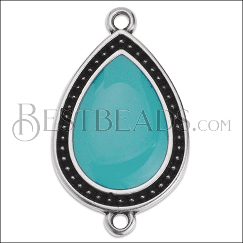 27mm Dotted Drop connector charm SILVER EPOXY - Aqua - 5 pcs
