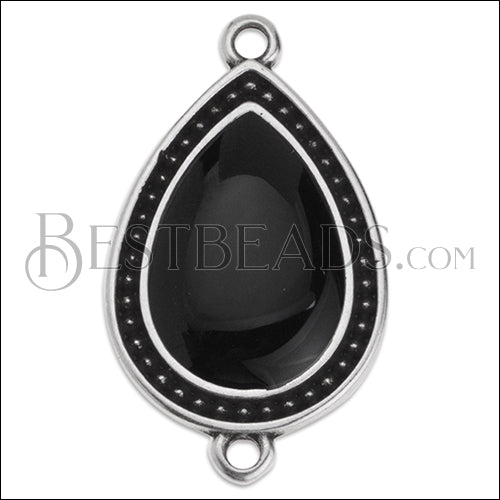 27mm Dotted Drop connector charm SILVER EPOXY - Black - 5 pcs