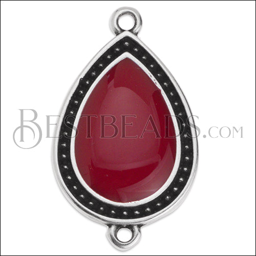 27mm Dotted Drop connector charm SILVER EPOXY - Burgundy - 5 pcs