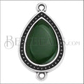 27mm Dotted Drop connector charm SILVER EPOXY - Emerald - 5 pcs