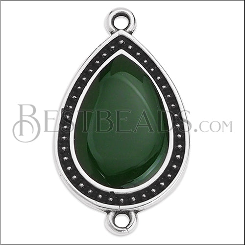 27mm Dotted Drop connector charm SILVER EPOXY - Emerald - 5 pcs