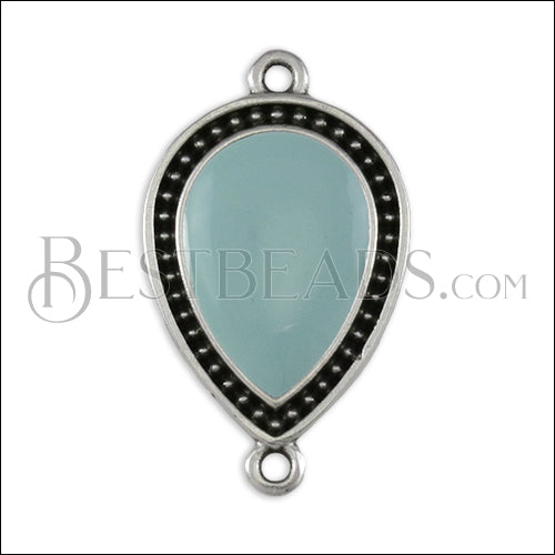 27mm Dotted Drop connector charm SILVER EPOXY - Pale Jade - 5 pcs