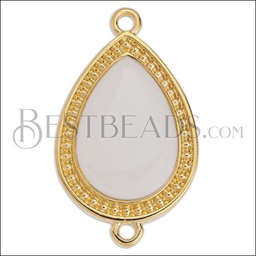 27mm Dotted Drop connector charm GOLD EPOXY - White - 5 pcs