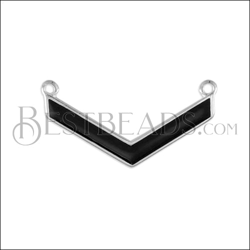 V connector charm SILVER EPOXY - Black - 5 pcs