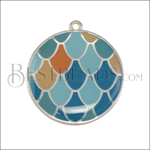 Mermaid Scale Pendant SILVER EPOXY - Ocean Mix - 2 pcs
