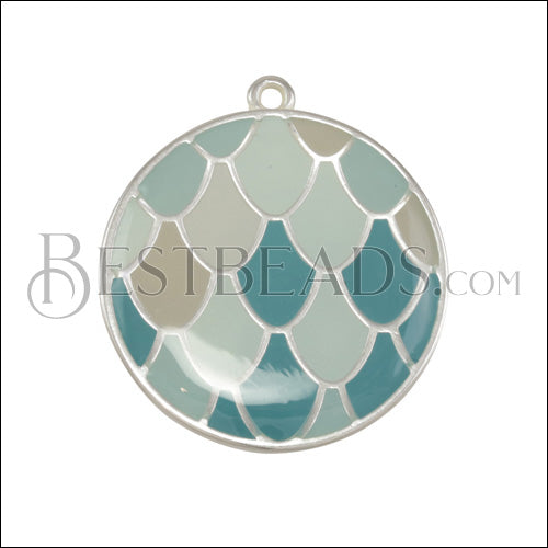 Mermaid Scale Pendant SILVER EPOXY - Pale Sky Mix - 2 pcs