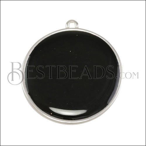 30mm Round Pendant SILVER EPOXY - Black - 5 pcs