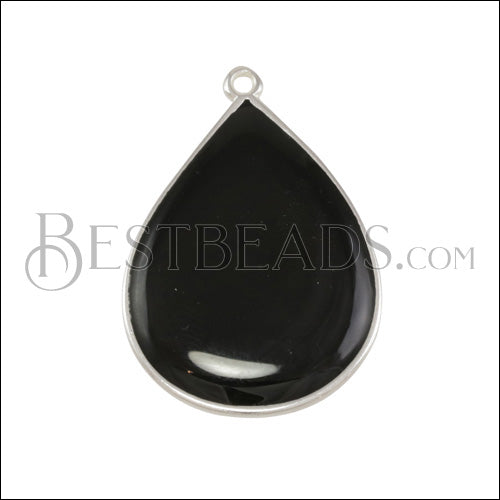 23mm Teardrop Pendant SILVER EPOXY - Black - 5 pcs