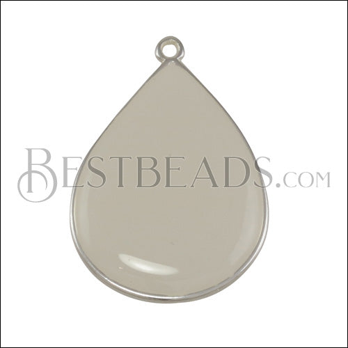 23mm Teardrop Pendant SILVER EPOXY - White - 5 pcs