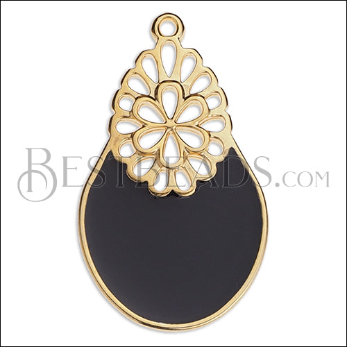 Oval Filigree pendant GOLD EPOXY - Black - 5 pcs