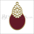 Oval Filigree pendant GOLD EPOXY - Burgundy - 5 pcs
