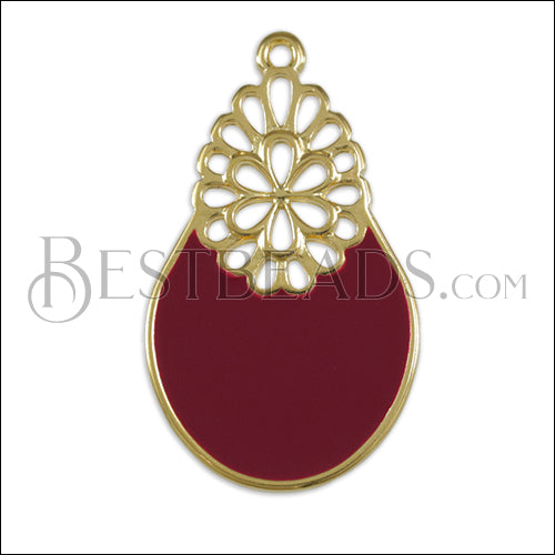 Oval Filigree pendant GOLD EPOXY - Burgundy - 5 pcs