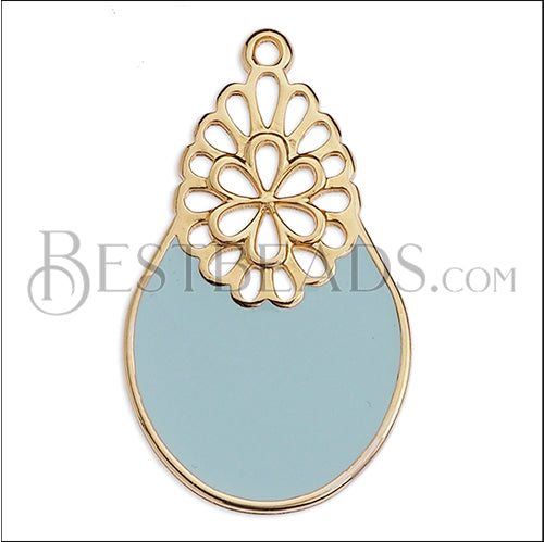 Oval Filigree pendant GOLD EPOXY - Pale Jade - 5 pcs
