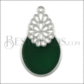 Oval Filigree pendant SILVER EPOXY - Emerald - 5 pcs