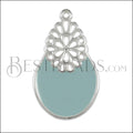 Oval Filigree pendant SILVER EPOXY - Pale Jade - 5 pcs