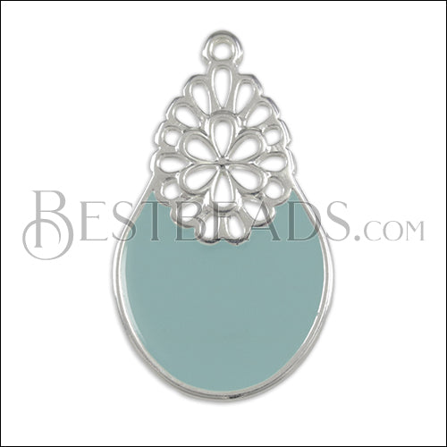 Oval Filigree pendant SILVER EPOXY - Pale Jade - 5 pcs