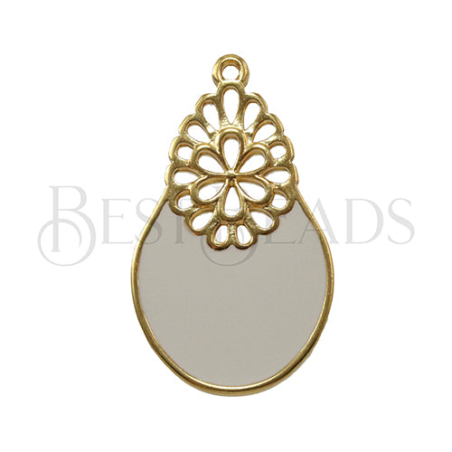 Oval Filigree pendant GOLD EPOXY - White - 5 pcs