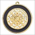 Ornate Filigree Disc pendant GOLD EPOXY - Black - 2 pcs