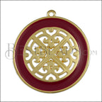 Ornate Filigree Disc pendant GOLD EPOXY - Burgundy - 2 pcs