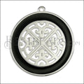 Ornate Filigree Disc pendant SILVER EPOXY - Black - 2 pcs