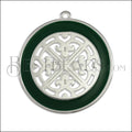 Ornate Filigree Disc pendant SILVER EPOXY - Emerald - 2 pcs