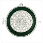 Ornate Filigree Disc pendant SILVER EPOXY - Emerald - 2 pcs