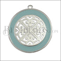 Ornate Filigree Disc pendant SILVER EPOXY - Pale Jade - 2 pcs