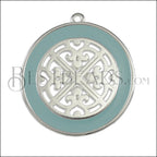 Ornate Filigree Disc pendant SILVER EPOXY - Pale Jade - 2 pcs
