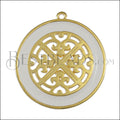 Ornate Filigree Disc pendant GOLD EPOXY - White - 2 pcs