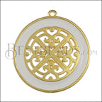 Ornate Filigree Disc pendant GOLD EPOXY - White - 2 pcs