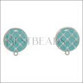 Round Tile Earring Post SILVER EPOXY - Aqua - 10 pcs