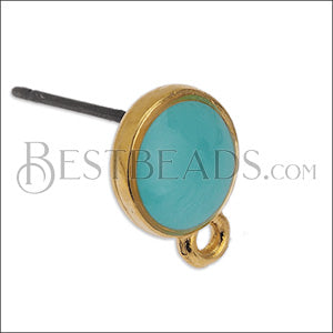 Small Round Earring post GOLD EPOXY - Aqua - 10 pcs