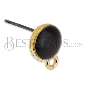 Small Round Earring post GOLD EPOXY - Black - 10 pcs