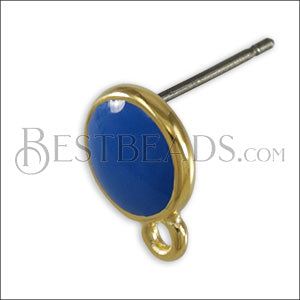 Small Round Earring post GOLD EPOXY - Blue - 10 pcs