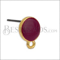 Small Round Earring post GOLD EPOXY - Burgundy - 10 pcs