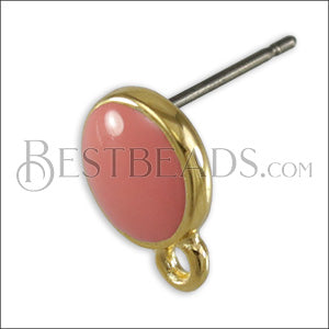 Small Round Earring post GOLD EPOXY - Coral - 10 pcs