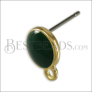 Small Round Earring post GOLD EPOXY - Emerald - 10 pcs