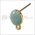 Small Round Earring post GOLD EPOXY - Pale Jade - 10 pcs