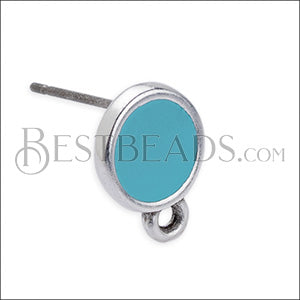 Small Round Earring post SILVER EPOXY - Aqua - 10 pcs