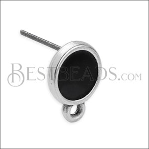 Small Round Earring post SILVER EPOXY - Black - 10 pcs