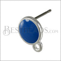 Small Round Earring post SILVER EPOXY - Blue - 10 pcs