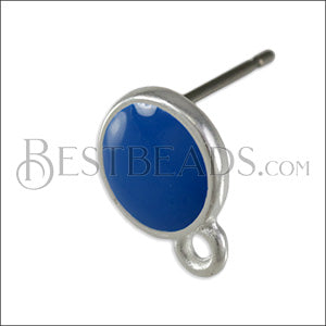 Small Round Earring post SILVER EPOXY - Blue - 10 pcs