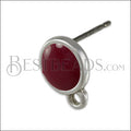 Small Round Earring post SILVER EPOXY - Burgundy - 10 pcs